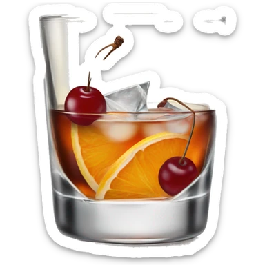 Old fashioned cocktail in an old fashioned glass with an orange twist and a cherry sticker
