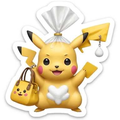 pikachu with transparent bag of white powder in hands sticker