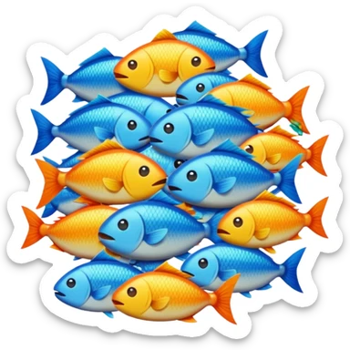 Make the pile of fish even larger, with more fish, in apple style emojis. Variation 1 with a bigger and denser pile of fish, consistent with emoji style. sticker