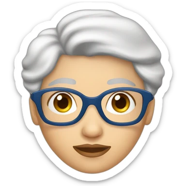 Abuela , cabello rubio canoso, ojos azules, lentes rojisos,nariz normal , cabello medio , hermosa sticker
