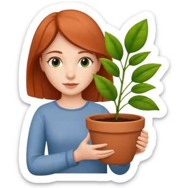 woman holding a flower pot sticker