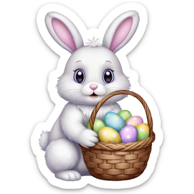 Easter bunny with colorful eggs sticker