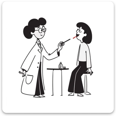Doctor examining patient's throat with tongue depressor, medical check-up in physician's office sticker