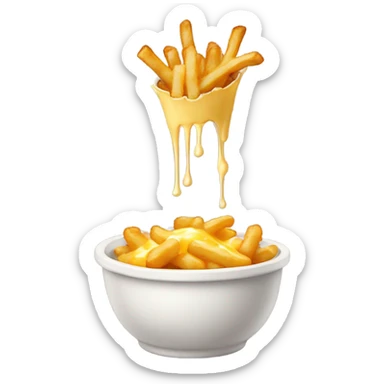 Bowl with fries and cheese curds on top covered in gravy sticker