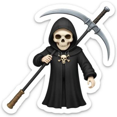 zoomed black hood skull scythe sticker