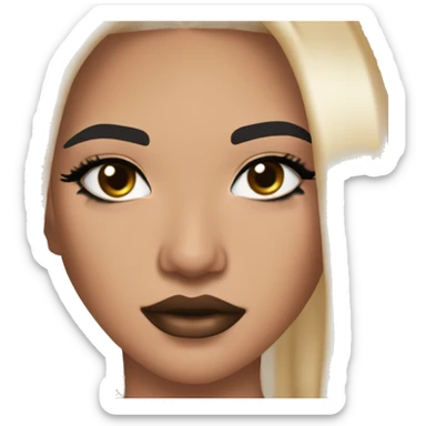 Maddy Perez euphoria show: warm brown eyes, bold black sharp eyeliner, sparkly rhinestones on eyes, dark arched brows, full nude-berry lips, light skin, high cheekbones, sleek dark brown long straight hair in ponytail.

 sticker