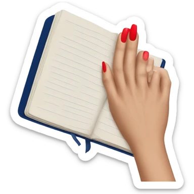 a hand with a red manicure holds a dark blue diary sticker