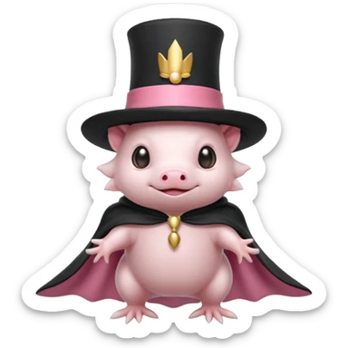 white axolotl with magician hat sticker