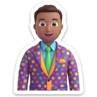 salesman emoji, colorful blazer, patterned shirt, no tie, casual business style, cheerful expression sticker