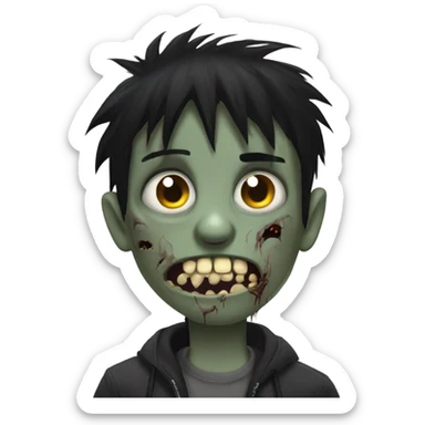 Boy, zombie, black hair, medium long, emo, shaggy, dark, spooky, creepy expression sticker