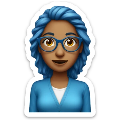 Mujer pelo rojo con lentes y blusa azul muy feliz sticker
