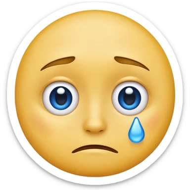 A regular, simple, yellow  skin, round face emoji looking straight at me not smilling, just staring with a blue and almost clear looking tear rolling down its cheek sticker