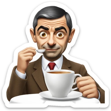 Mr.Bean drinking a cup of tea sticker