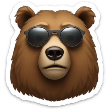 humanoid brown bear with round sunglasses looking left sticker
