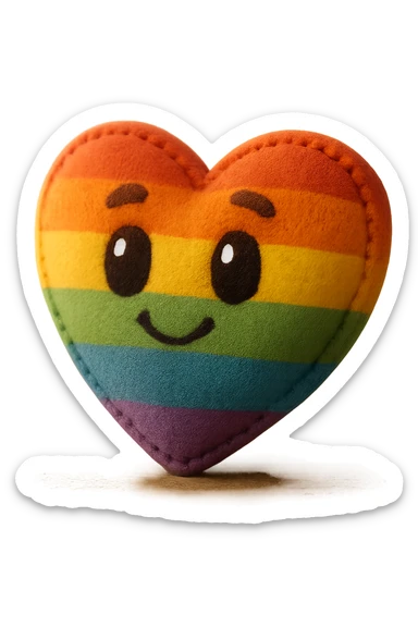 rainbow pride heart with rainbow gradient fill, plush portrait style, retro sticker style combined, no text sticker