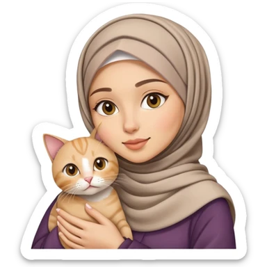 pretty woman with hijab holding a cat sticker