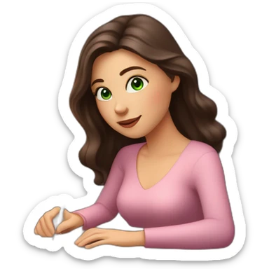 white girl with dark brown hair lights pink candles and studies at her desk and green eyes  sticker