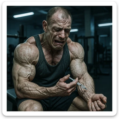  bodybuilder che fa dosaggi a caso, e quindi sta male, iper realistica sticker