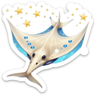 Starseed Manta emoji – full body, manta ray with wide wings, smooth glowing spots like small stars across its body, one central star crystal on its back, slight side angle sticker