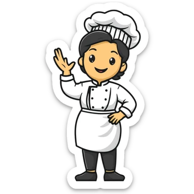Italian woman chef in her 40's smiling wearing a chef uniform sticker