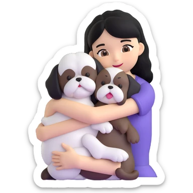 A girl with black hair hugging a Shih Tzu dog sticker