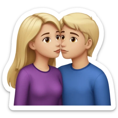 a girl with blonde hair and brown eyes kissing a boy with brown hair and brown eyes, emoji style sticker