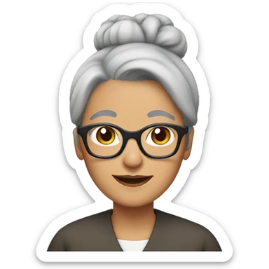 grandmother with grey hair, and glasses and a bun sticker