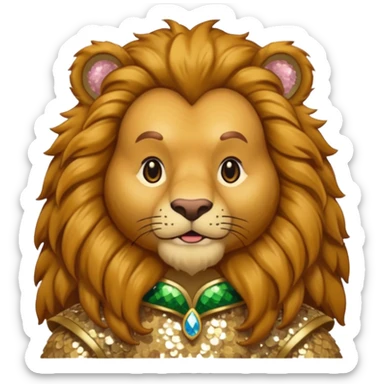 Brrr, the Cowardly Lion from The Wizard of Oz with golden brown fur, cream sequin outfit sticker