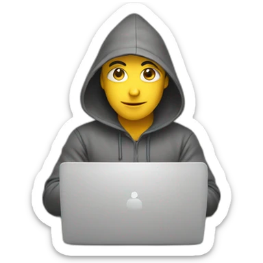 computer programmer using laptop with hood sticker