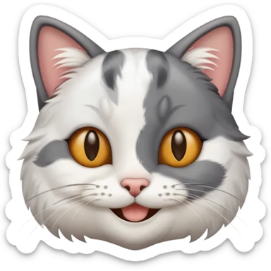 A cat grey patches and white fur smiling sticker