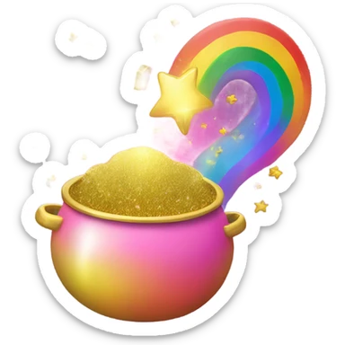 Rainbow with a pink pot of gold with glitter  sticker