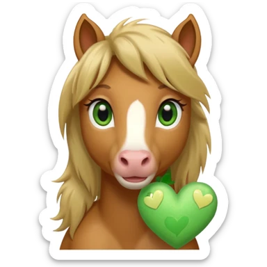 light brown pony with green eyes in love surrounded by heart sticker