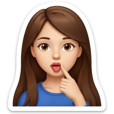 Emoji Fille cheveux long et brun yeux brun avec un doigt dans la bouche comme le truc baka sticker