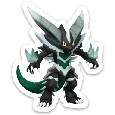 Shiny Black Grey White and Dark-Green Trico-Nargacuga-Silvally-Absol-fusion sticker
