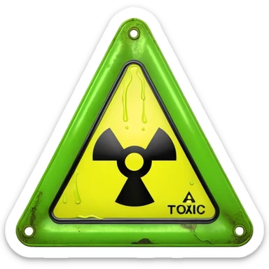3D render of Warning Triangle, toxic waste aesthetic, neon green bubbling liquid, caution yellow metal, industrial warning texture. sticker