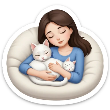 White kitty sleeping on brunette white girl's lap sticker