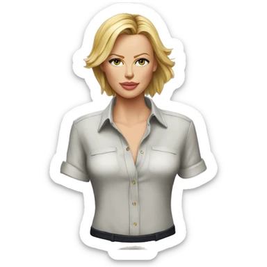 ultra realistic charlize theron wearing shirt sticker