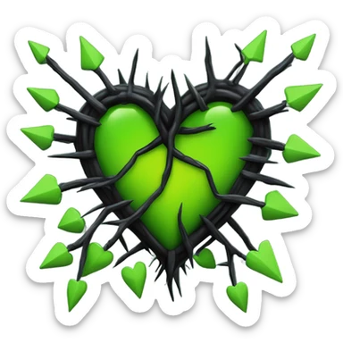 Black heart with green thorns wrapped around it sticker