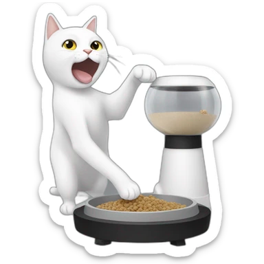 A black and white cat fighting with a pet feeder white machine sticker