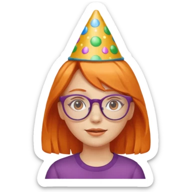 party hatted orange haired girl glasses sticker
