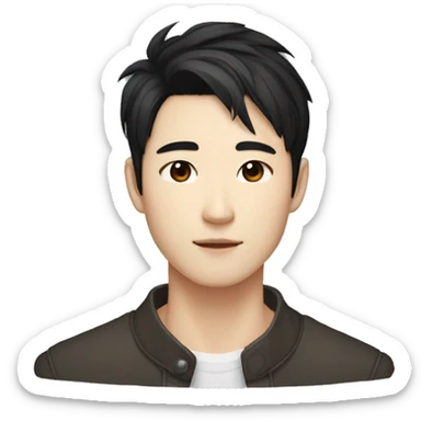 handsome styish korean male dark brown eyes mid 30s black hair sharp chin and jawline sticker