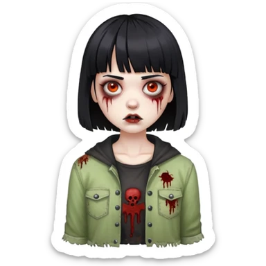 girl zombie with short black hair and bangs sticker