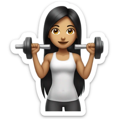 An Indian girl with long black hair, and fair skin, lifting weights at the gym sticker
