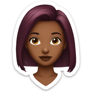 burgundy Red straight hair black girl with lashes sticker
