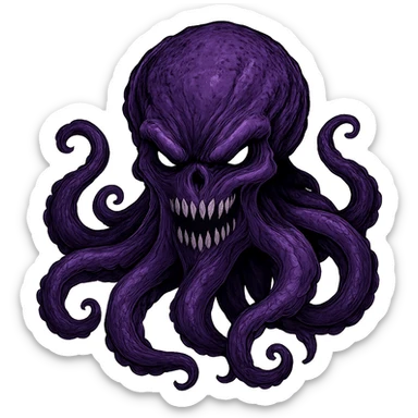 Remove the nose, make the octopus look scary, keep the purple color, with no background. Maintain the original style and details of the octopus while making it look scary and purple. sticker