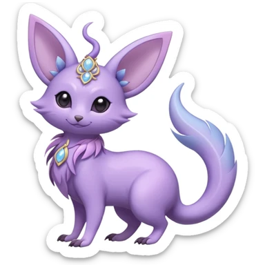 Pastel Glossy Smooth Soft Shiny Floral Lavender-Lilac-Themed Exotic Festhery Celestial Crescent Lunar Shiny Glossy Lumine Stellar Rattata-Noibat-Espeon-Purrloin-Fakemon-hybrid-creature (full body) sticker