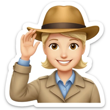 person tapping their hat sticker