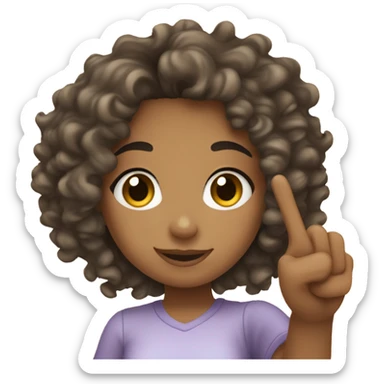 A mixed curly hair girl taking a selfie doing the peace sign sticker