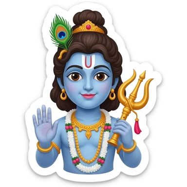 Lord Krishna is wearing mayur pankh, sudarshan chakra and flute in one emoji sticker