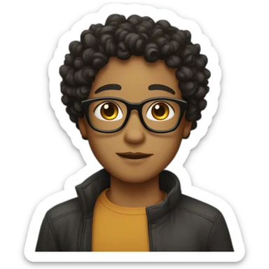 caramel-skin boy with black curly hair and black eyes and wears glasses sticker